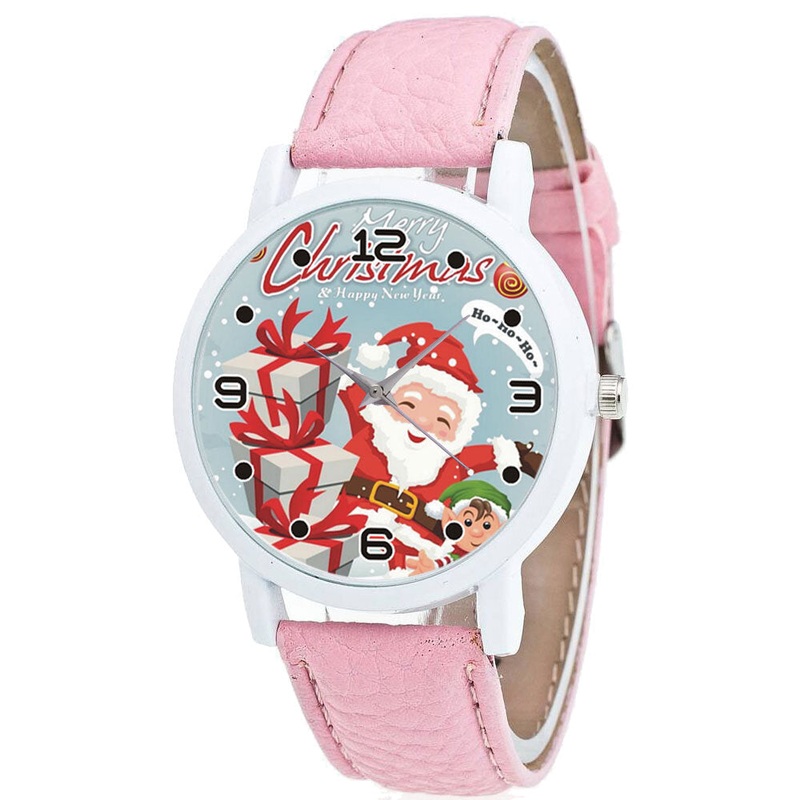 Fashion Christmas Santa Claus with Gift Pattern Cute Watch Leather Strap Men Women Quartxz Watch