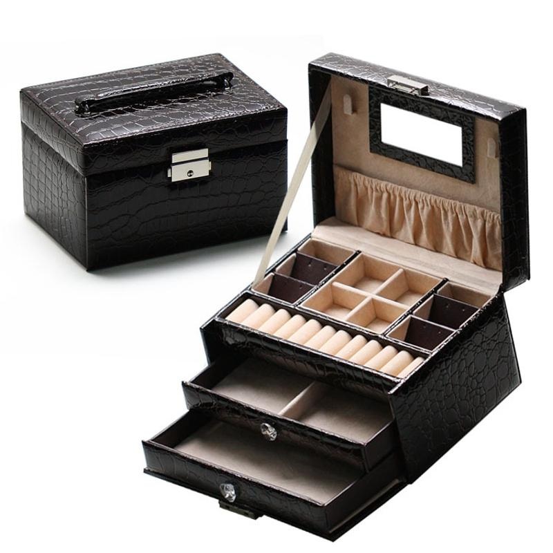 Fashion Jewelry Box Leather Earrings Necklace Rings Watch Storage Case