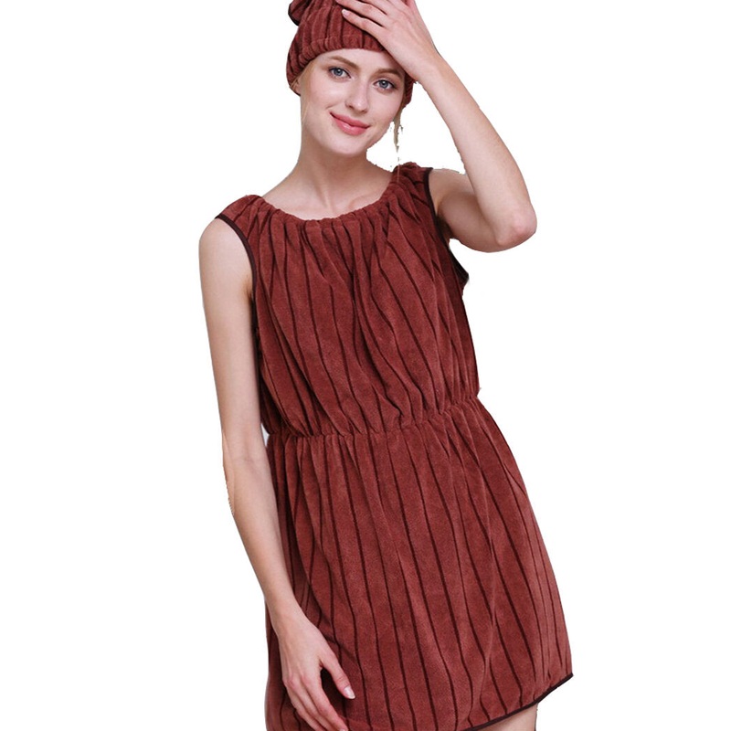 Honana BX-R962 Soft Bathrobe Women Bath Dress Microfiber Cozy Spa Bath Skirt with Bath Cap