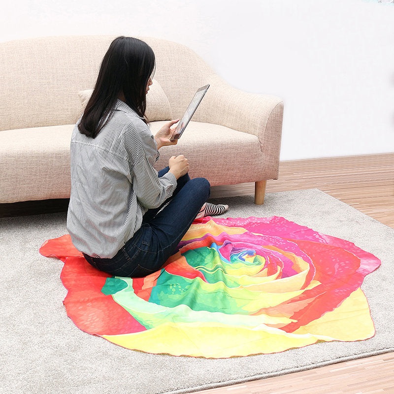 Honana WX-89 147cm 3D Simulation Rose Beach Towel Mat Romantic Women Shawl Bed Sheet Tapestry