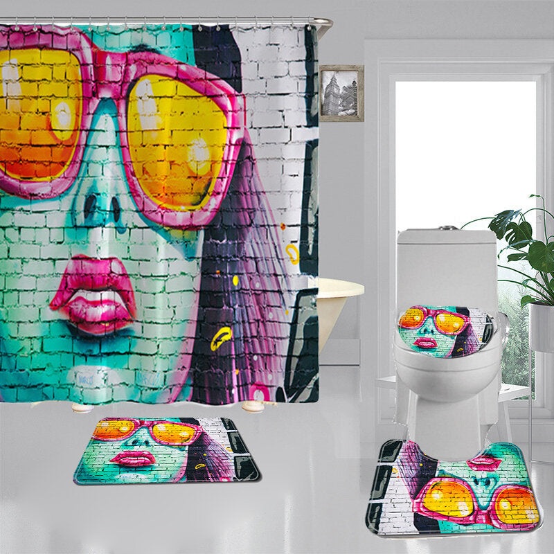 Modern Girl Shower Curtain Set Swing Bath Curtains Bathroom Curtains Bathtub Mat for Bathroom Decoration
