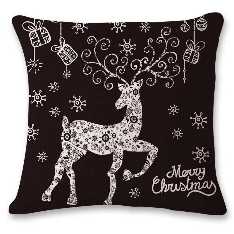 Nordic Style Pillowcase Christmas Deer Pattern Creative Cotton Linen Pillow Cover