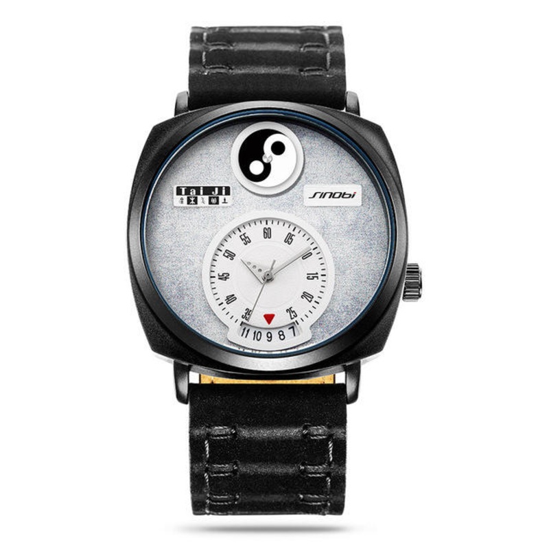 SINOBI 9772 Unique Dial Display Men Wrist Watch Date Display Rectangle Quartz Watches