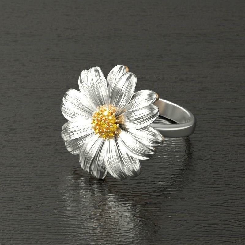 Trendy Chrysanthemum Small Daisy Flower Women Rings Wild Small Fresh Diamond Mount Jewelry