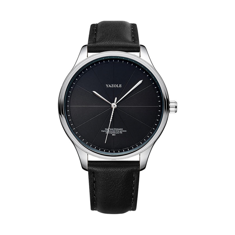 YAZOLE 503 Simple Segmentation Dial Fashion Leather Strap Waterproof Men Quartz Watch