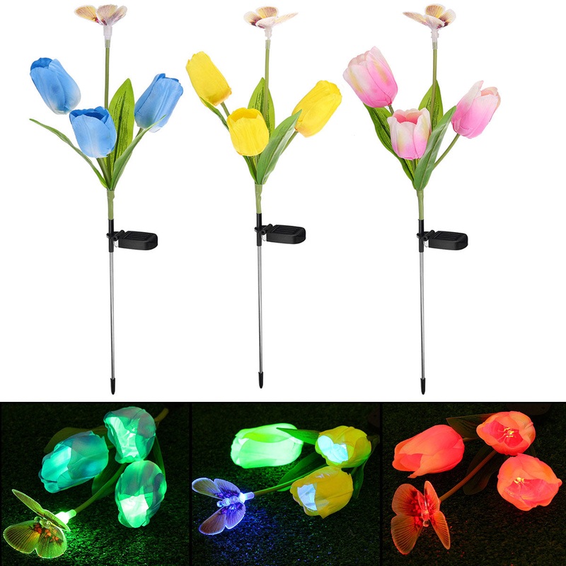 1PC/2PCS Solar Powered LED Lawn Light Colorful Flower Tulip Outdoor Yard Garden Lamp for Outdoor Home Street
