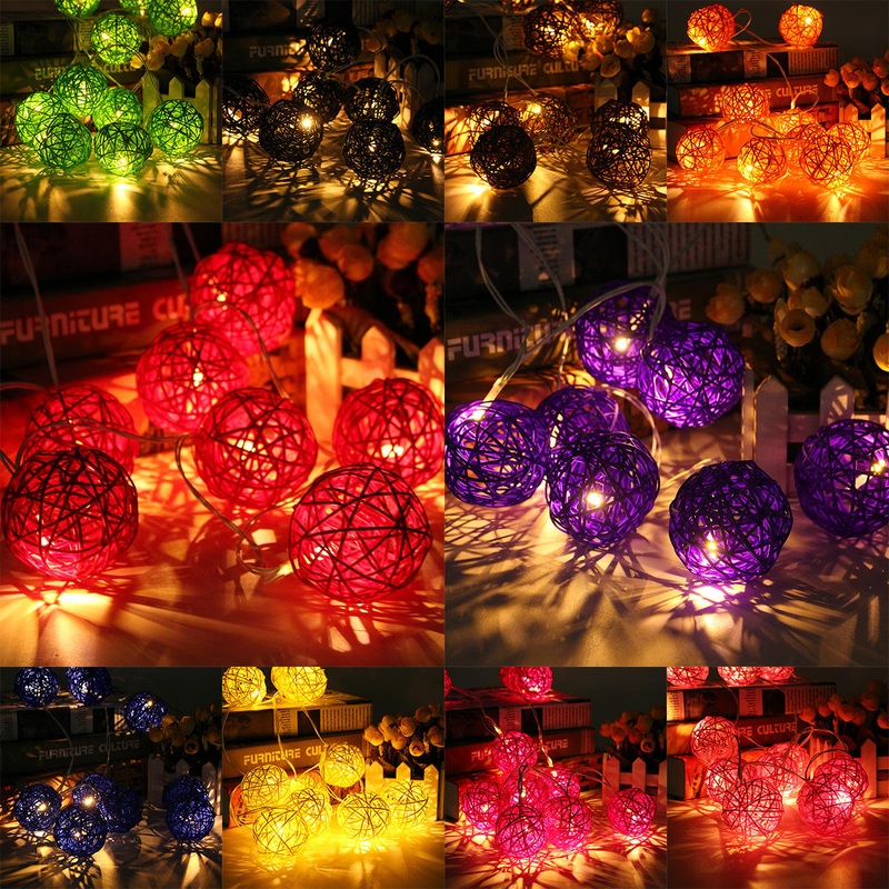 35 LED Rattan Ball String Light Home Garden Fairy Colorful Lamp Wedding Party Xmas Decor