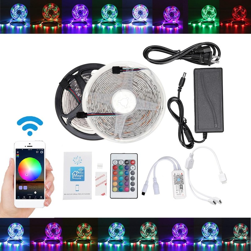 5M 10M IP65 IP20 Color Changeable WiFi Smart LED Strip Light + 24Keys IR Remote Control + Adapter + Controller Christmas Decorations Clearance Christmas Lights