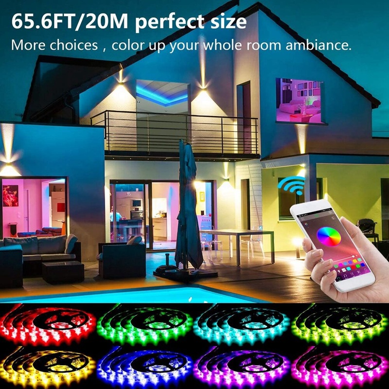 65.6FT 10M/15M/20M 5050 Smart LED Strip Light Non-waterproof RGB Rope Lamp with bluetooth Music Controller+Remote Control Christmas Decorations Clearance Christmas Lights