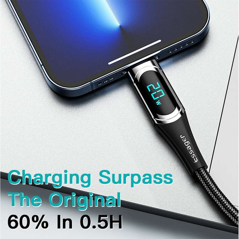 ESSAGER ES-X15 PD 20W Type-C to iP Cable Fast Charging Data Transmission TPE Core Line 1M/2M Long for iPhone13 13 Pro 13 Pro Max for iPhone14 Pro Max for iPad