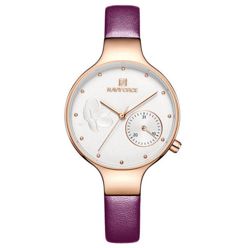 NAVIFORCE NF5001 Waterproof Elegant Women Wrist Watch Genuine Leather Strap Quartz Watch