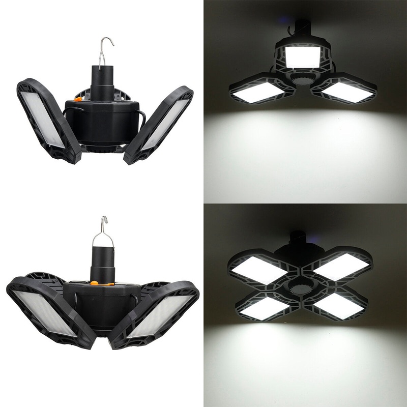 USB + Solar Power 6000lm 200W  Garage Ceiling Light Adjustable LED Work Light Bulbs with 3/4 Panel Led Shop Lights