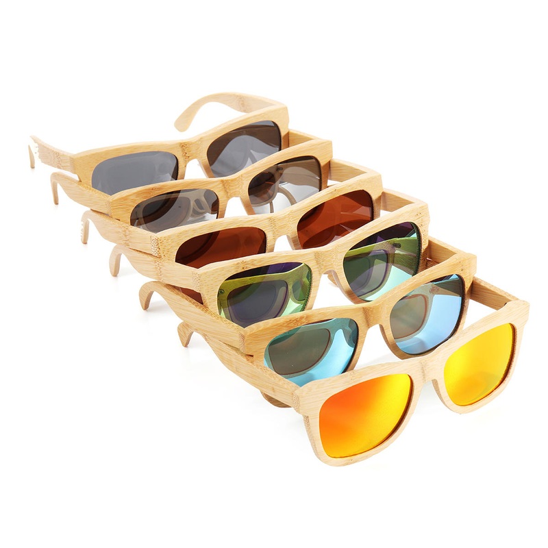 AZB Handmade Unisex Polarized Sunglasses Bamboo Wood Frame Fishing Temple Square Glasses UV-Protection Goggles