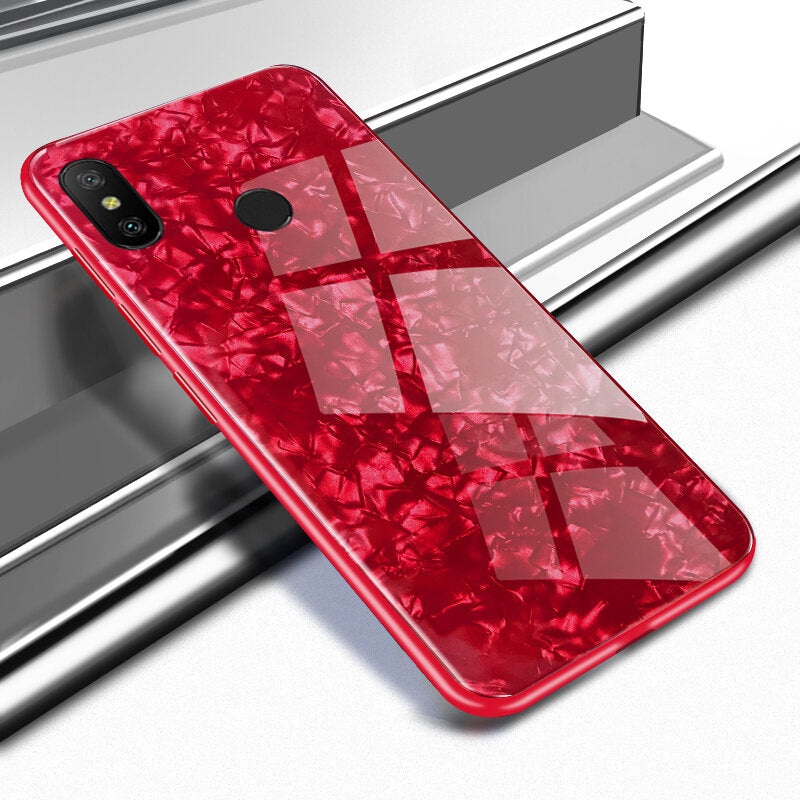 Bakeey Shell Glossy Soft Frame Hard Back Tempered Glass Protective Case for Xiaomi Redmi Note 6 Pro Non-original