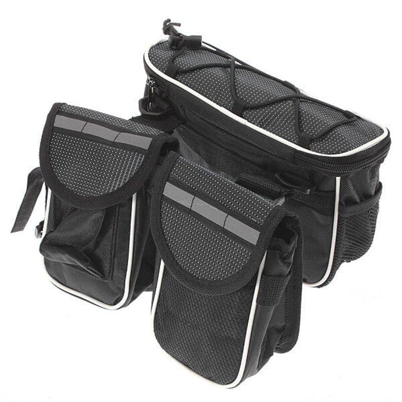 Bike Frame Front Tube Bag Double Pouch Bicycle Saddle Tube Bag Outdoor Cycling with Waterproof Cover