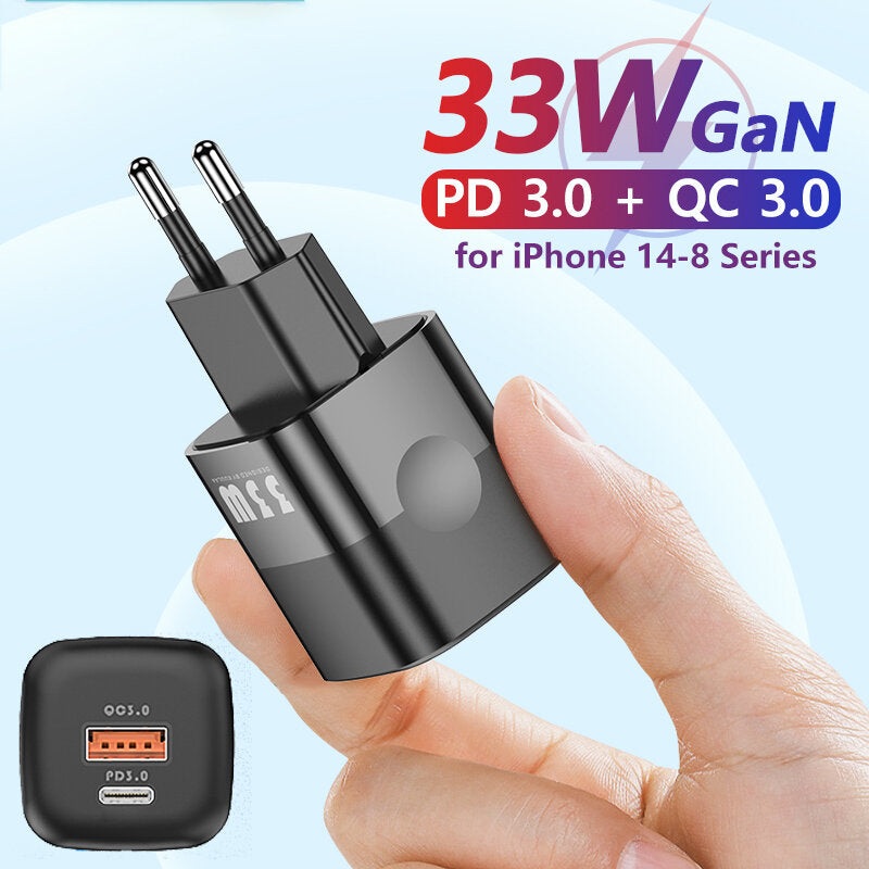 [GaN Tech]KUULAA RY-U33 33W 2-Port USB PD Charger 33W PD3.0+QC3.0 PPS QC4.0 QC3.0 QC2.0 FCP SCP AFC Fast Charging Wall Charger Adapter EU Plug for iPhone13 Pro Max for iPad Pro for Huawei Mate 50 for Xiaomi Mi11 for Samsung Galaxy Note 20
