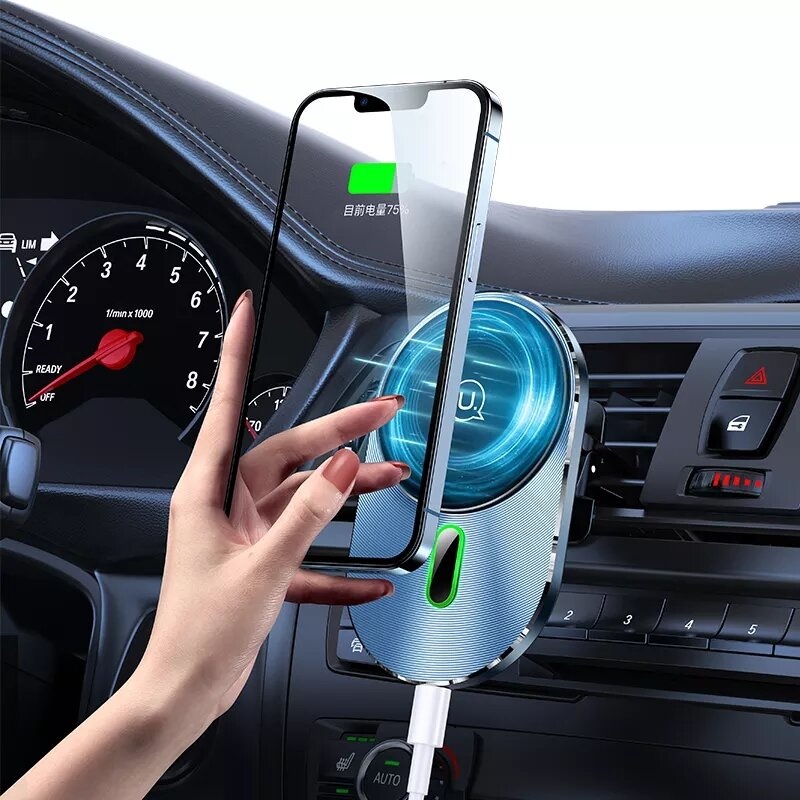 USAMS CD170 15W Magntic Car Wireless Charger Air Vent Holder for iPhone 14 Pro Max 13 for iPhone 12 Series