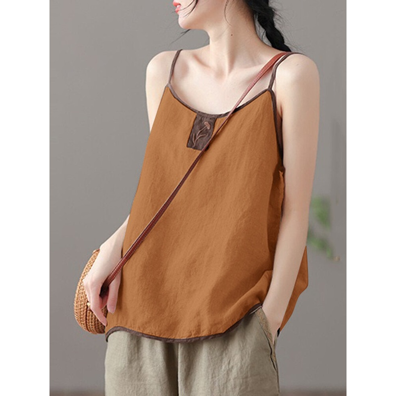 Cotton Embroidered Patchwork Backless Sleeveless Casual Cami