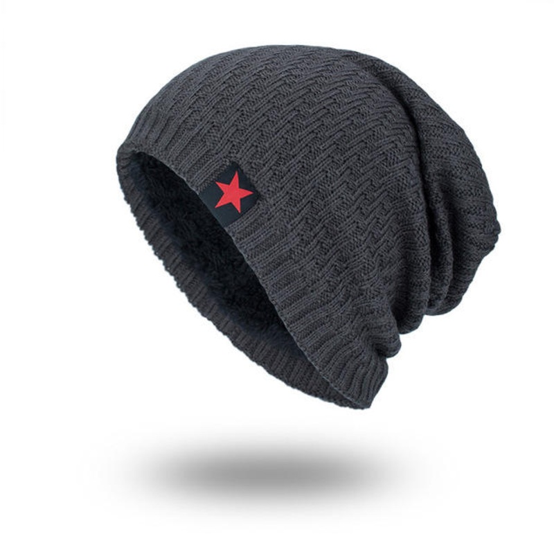 Knit Wool Hat Season Plus Warm Red Five-star Head Men’s Outdoor Beanie Hat