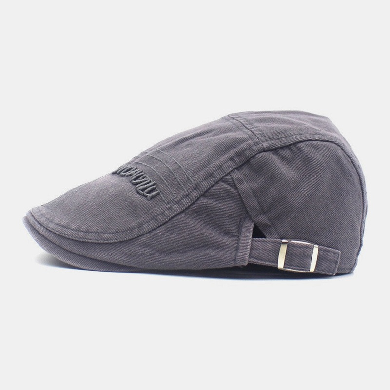 Men Adjustable Beret Cap Cotton Line Letter Embroidery Wild Sunscreen Newsboy Cap Flat Hat Driving Hat