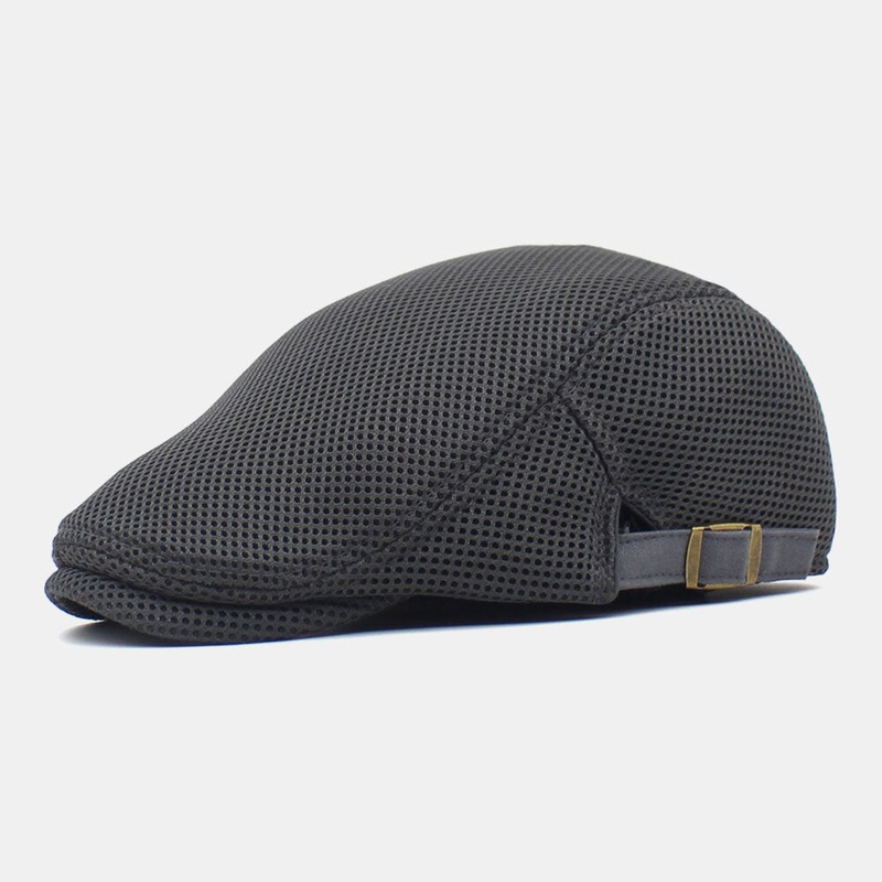 Men Cotton Mesh Plaid Breathable Outdoor Sunshade Forward Hat Flat Cap Beret Cap
