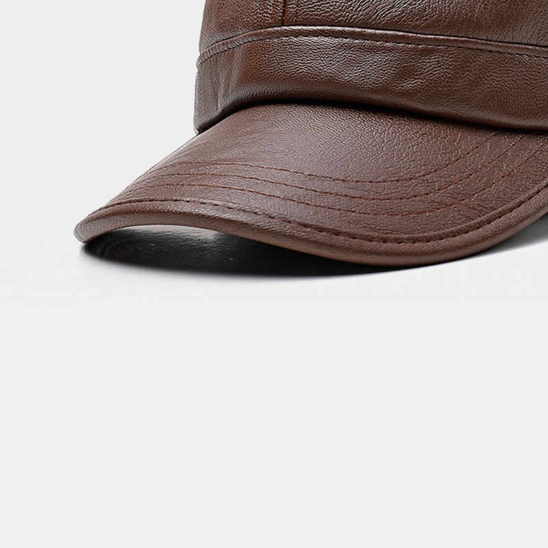 Men Faux Leather Ear Protected Keep Warm Casual Solid Baseball Hat