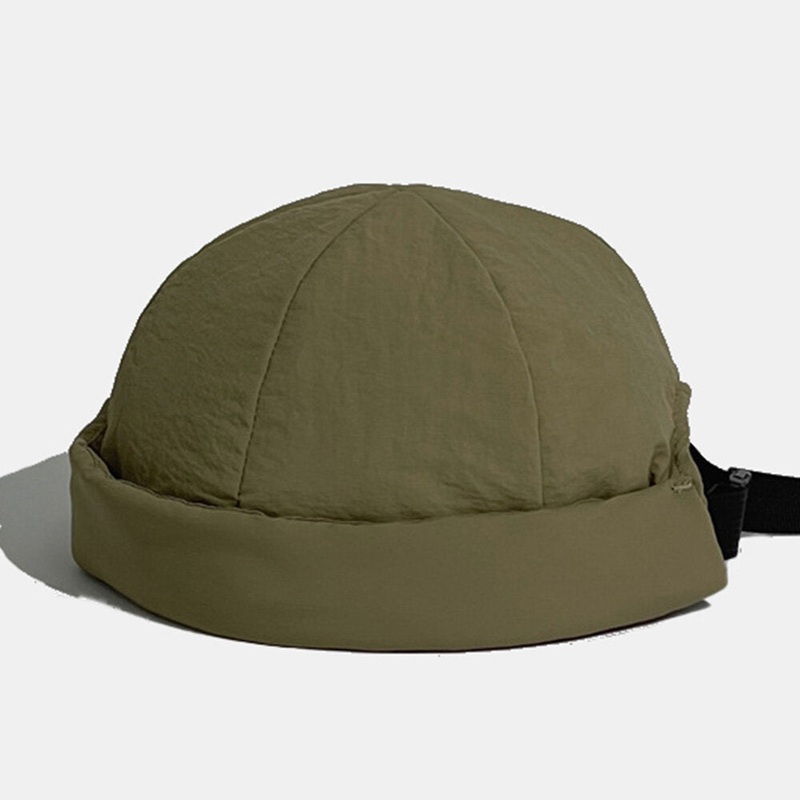 Men Landlord Cap Waterproof Fabric Solid Color Warmth Quilted Plug-in Buckle Adjustable Brimless Beanie Skull Cap