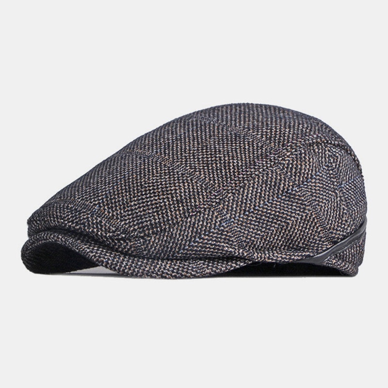 Men Solid Color Ear Protection Earmuffs Design Windproof Flat Hat British Retro Thicken Warm Beret Cap Forward Hat