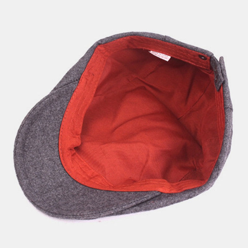 Men Solid Color Felt Berets Autumn Winter Warm Adjustable Forward Hat Flat Hat Driving Cap