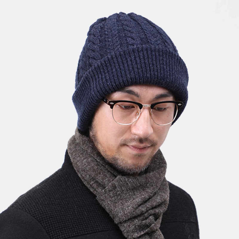 Men Women Woolen Plus Thick Warm In Winter Brimless Beanie Knitted Hat