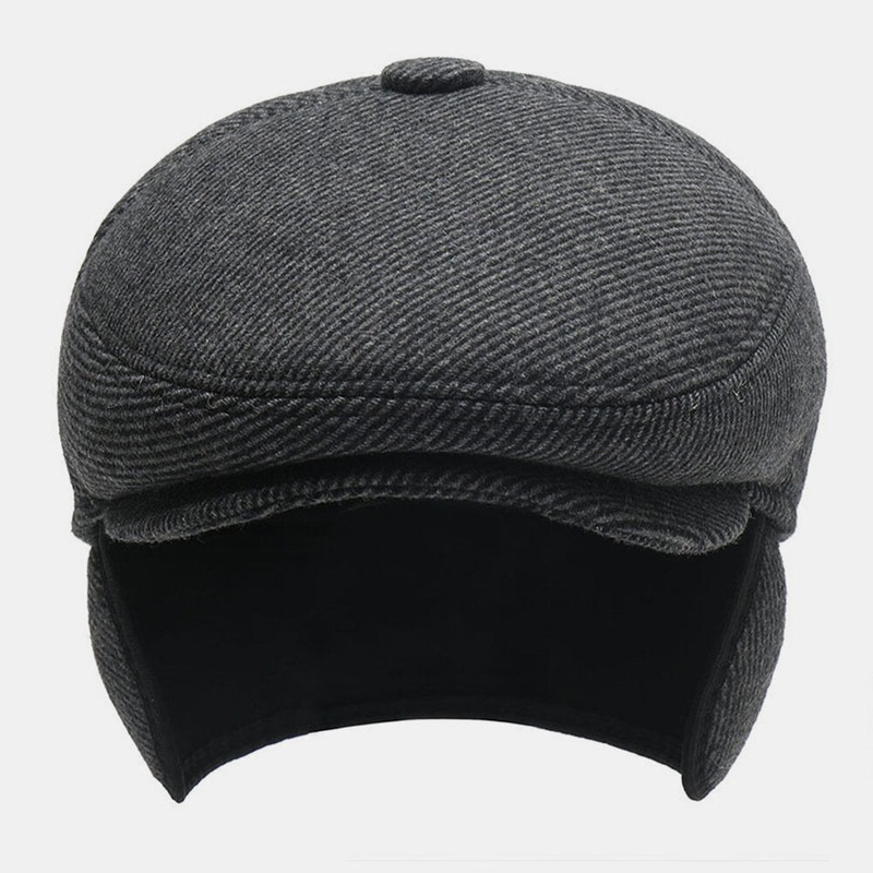 Men Wool Ear Protection Keep Warm Winter Outdoor Stripe Pattern Casual Universal Plus Thicken Beret Hat