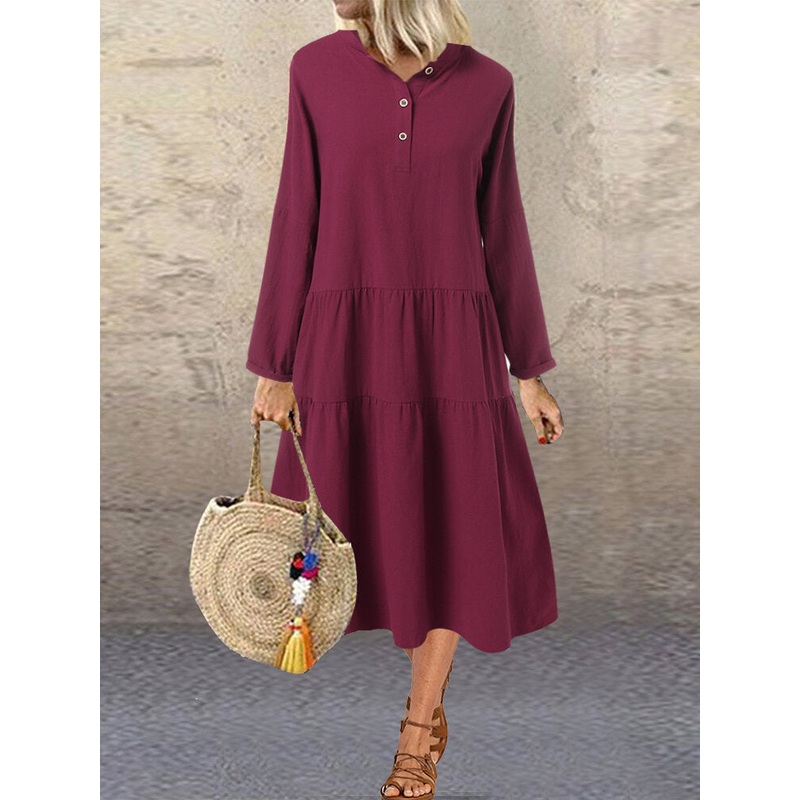 Plus Size Solid color Loose Long Sleeve Casual Dress