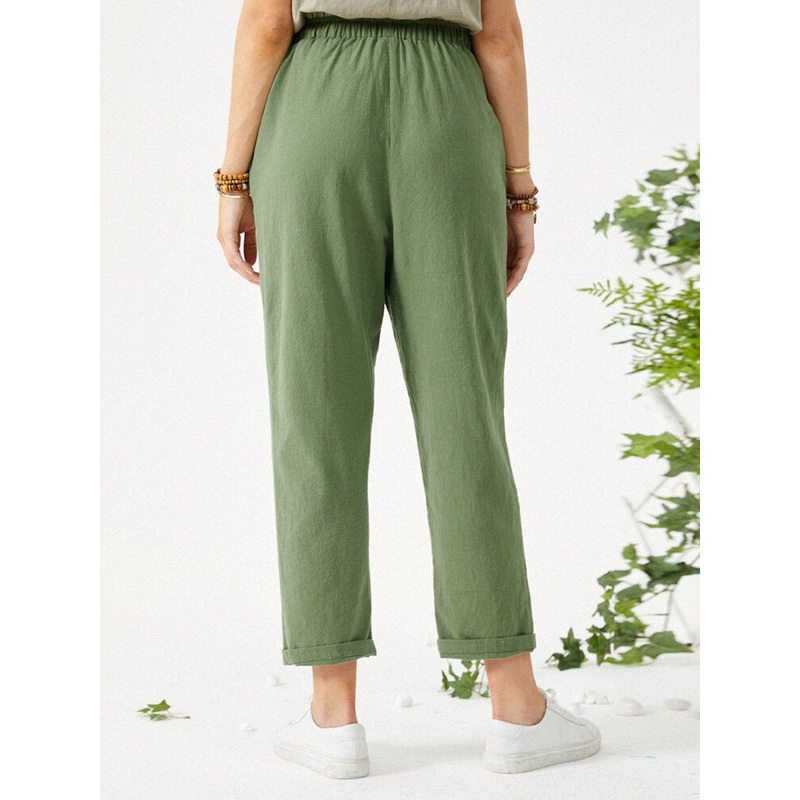 Solid Drawstring Waist Pants With Pocket For Women