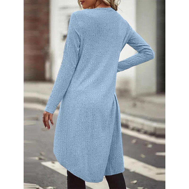 Solid High-low Long Sleeve Open Front Cardigan