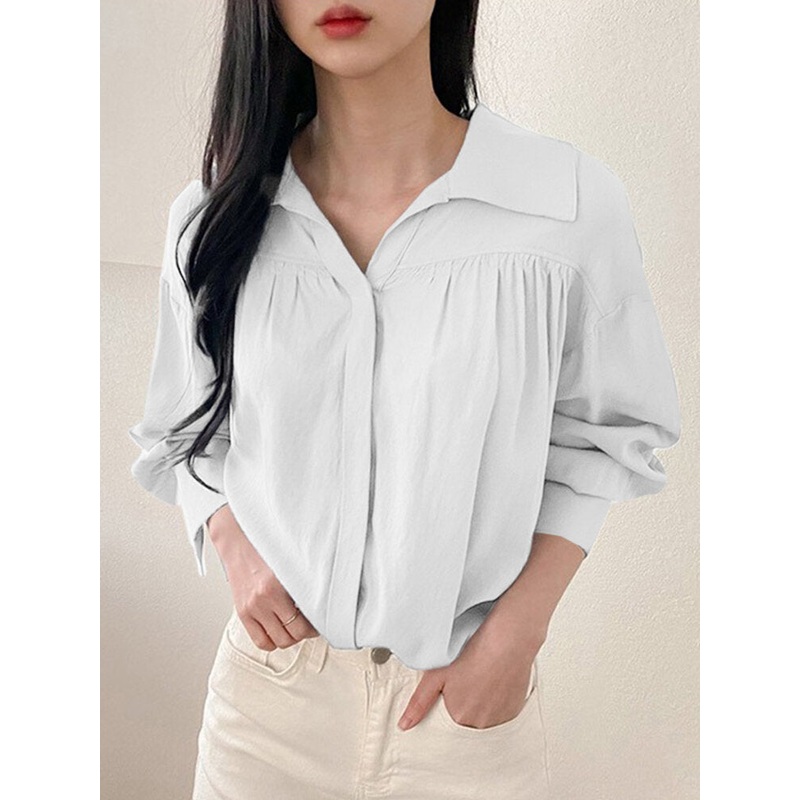 Solid Long Sleeve Lapel Casual Button Front Shirt