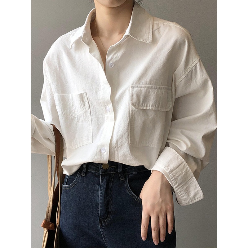 Solid Long Sleeve Pocket Button Front Lapel Shirt