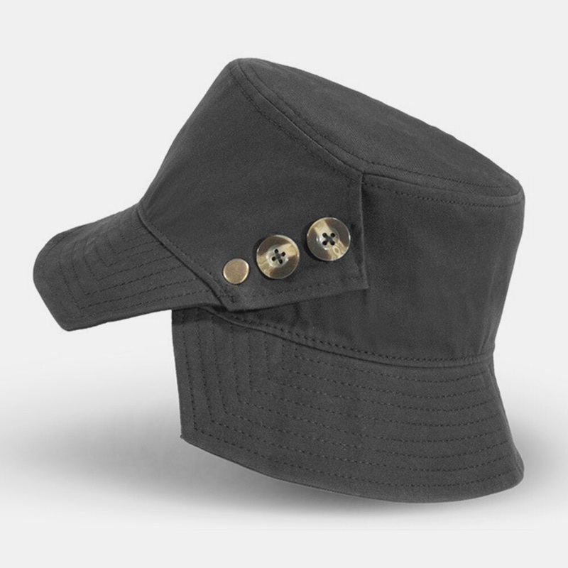 Unisex Cotton Button Decoration Side Slit Personality Sun Protection Bucket Hat