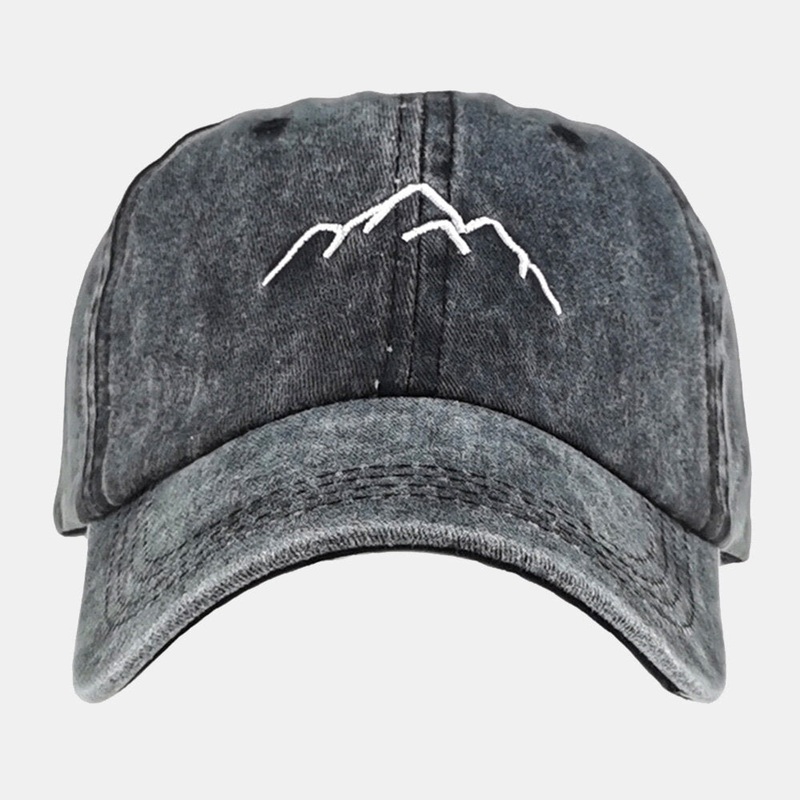 Unisex Washed Distressed Cotton Mountain Pattern Embroidery Fashion Sunscreen Baseball Cap