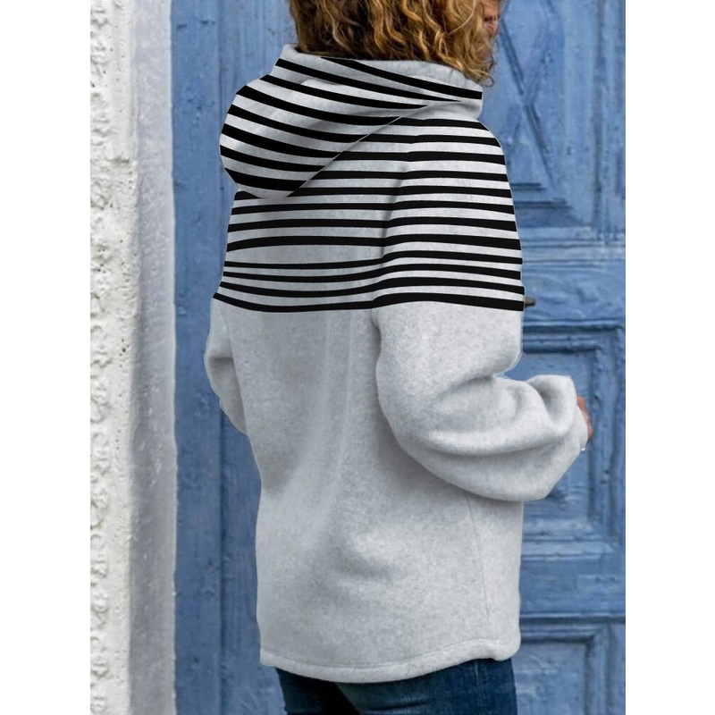 Women Cartoon Cat Stripe Print Daily Casual Long Sleeve Hoodies