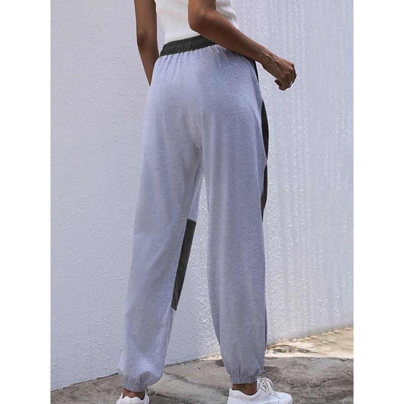 Women Color Block Patchwork Drawstring Waist Jogger Pants With Pocket