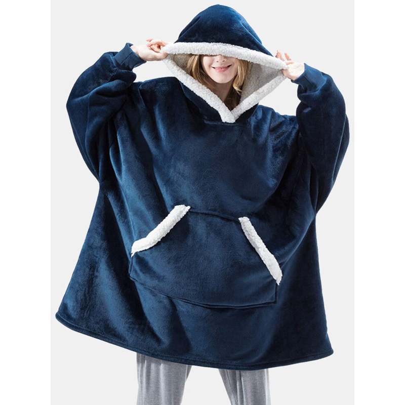 Women Flannel Oversized Blanket Hoodies Thicken Warm Sleepwear Robes With Pocket