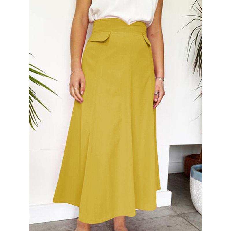 Women Solid Color Zipper Back Casual High Waist Skirts