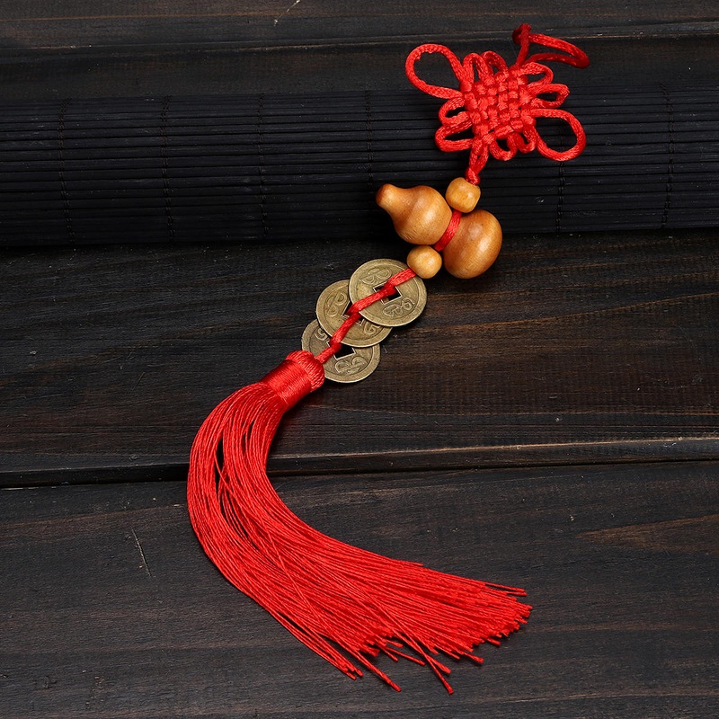 Car Home Copper Coin Gourd Pendant Fengshui Tassel Knot Craft String Hanging Ornaments