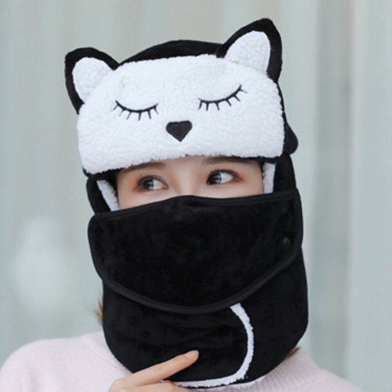 Child Adult Cotton Warm Windproof Ear Face Protection Cartoon Outdoor Riding Parent-child Trapper Hat