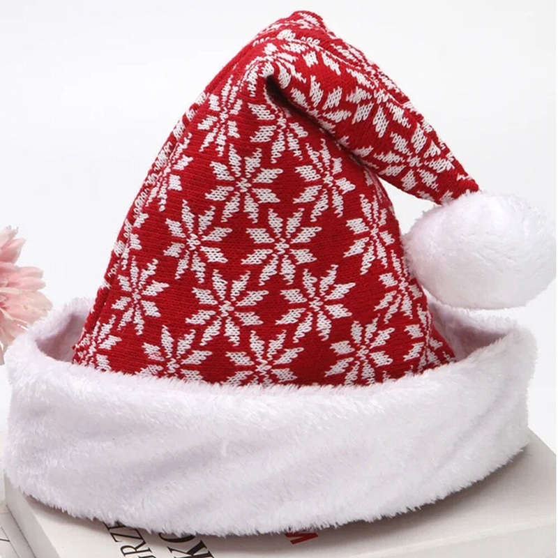 Unisex Knitted Christmas Santa Claus Hat Elk Snowflake Pattern Warm Festive Knitted Hat Christmas Hat
