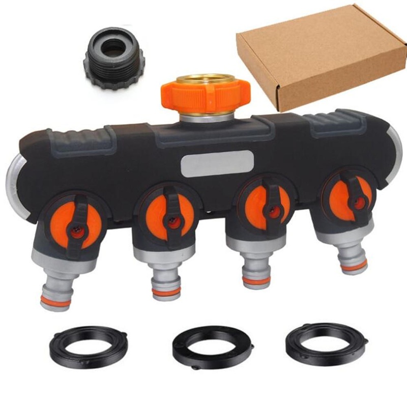 Universal 4 Way Hose Faucet Manifold Water Segregator for 3/4 1/2 Garden Tap Splitter Water Pipe Divider Hose Quick Connector Nozzle Shut Off Control