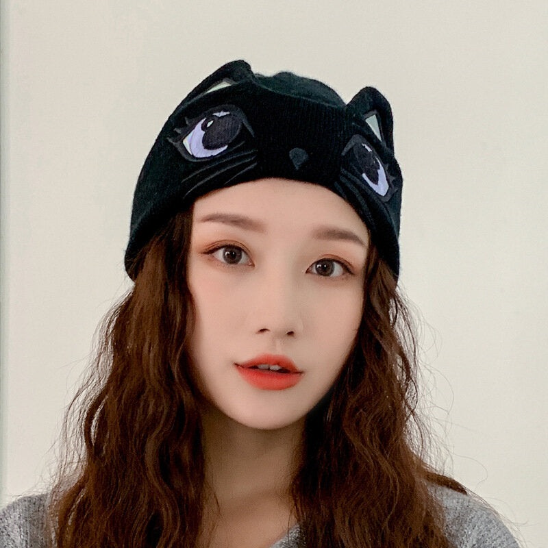 Women Cute Casual Cat Shape Pattern All-match Daily Warm Plus Thicken Knitted Hat