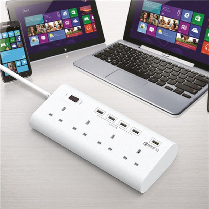 ELE YA-40WS-4BK5U 4 Outlet UK Socket Power Strip Adaptor with 4 USB Charging Ports