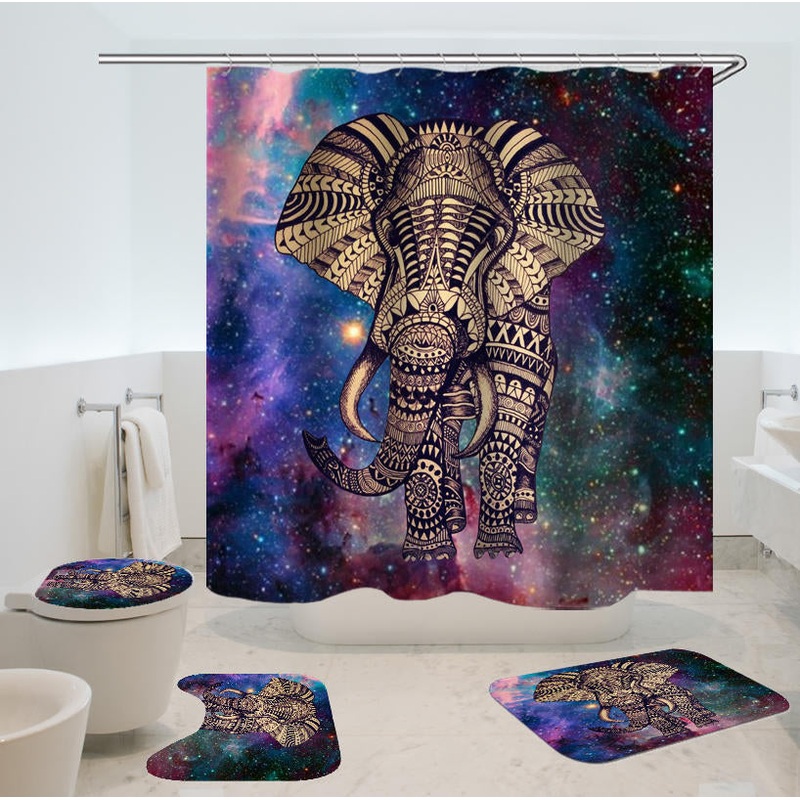 Elephant Bathroom Set Mouldproof Shower Curtain Non-Slip Rug Toilet Seat Cover Bath Mat Carpets Bathroom Decor