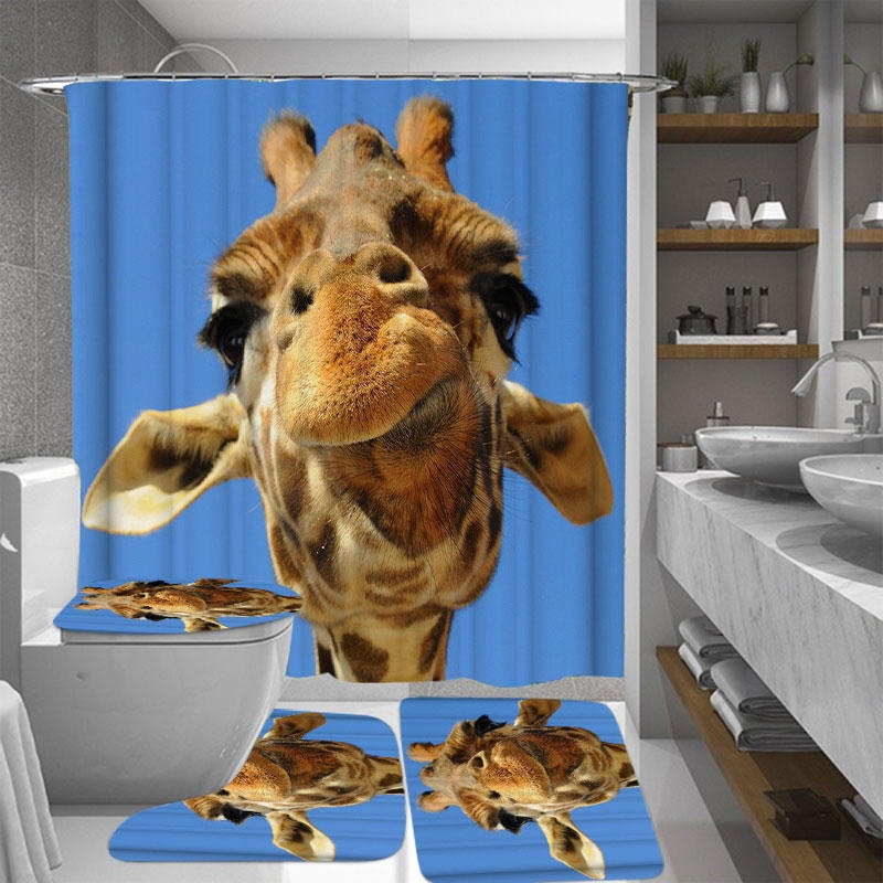 Giraffe Animal Waterproof Bathroom Shower Curtain Bathroom Cover Mat Floor Mat Rug